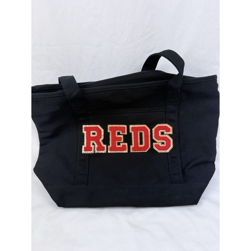 Dalix Cincinnati Reds MLB Black Canvas Tote Bag Shoulder Straps Zip Top